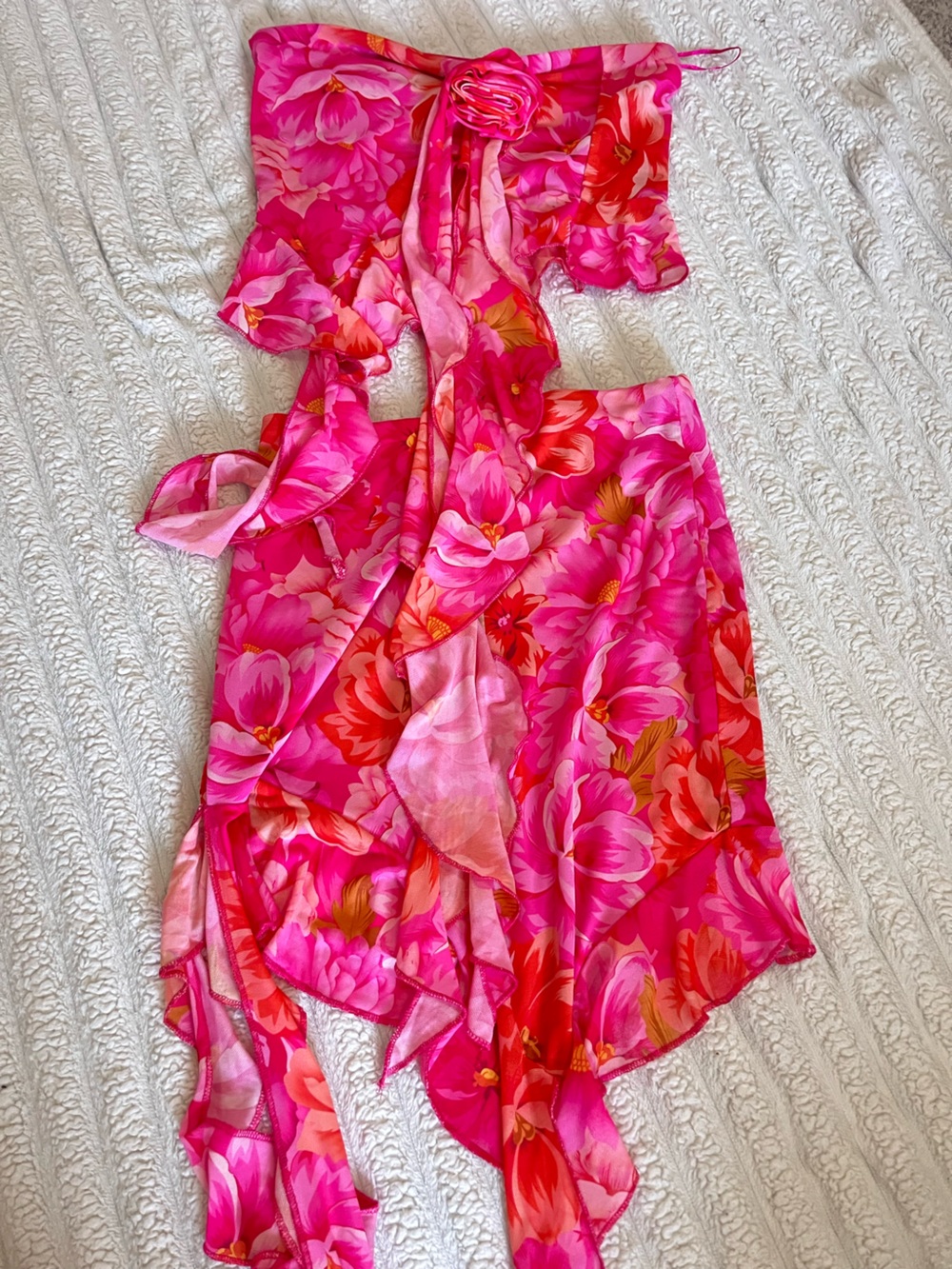 Fashion Nova Pink Floral Satin Wrap Skirt